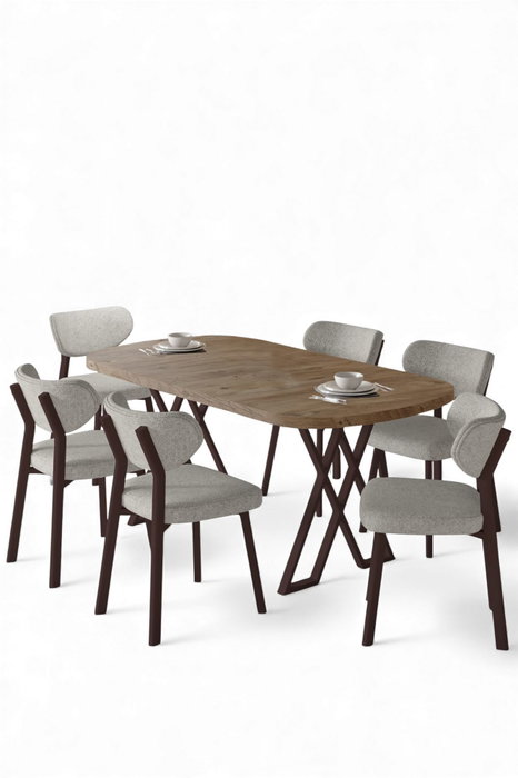 Hanah Home Axton - Atlantic Pine, Grey - Juego de mesa y sillas de 7 piezas